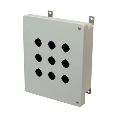 Allied Moulded Products AM1084HP9 10x8x4 Fiberglass Pushbutton Enclosure with 9 Holes, 30.5 mm