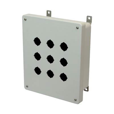 Allied Moulded Products AM1084P9 10x8x4 Fiberglass Pushbutton Enclosure with 9 Holes, 30.5 mm