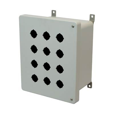 Allied Moulded Products AM1086HP12 10x8x6 Fiberglass Pushbutton Enclosure with 12 Holes, 30.5 mm