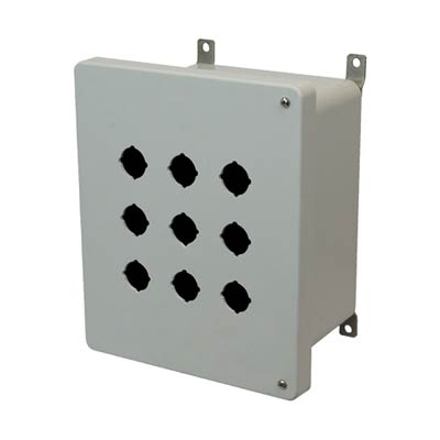 Allied Moulded Products AM1086HP9 10x8x6 Fiberglass Pushbutton Enclosure with 9 Holes, 30.5 mm