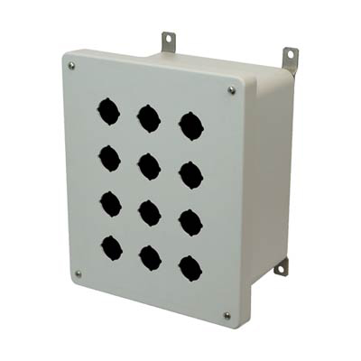 Allied Moulded Products AM1086P12 10x8x6 Fiberglass Pushbutton Enclosure with 12 Holes, 30.5 mm