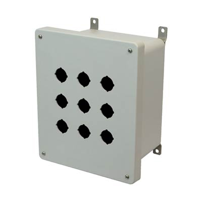 Allied Moulded Products AM1086P9 10x8x6 Fiberglass Pushbutton Enclosure with 9 Holes, 30.5 mm