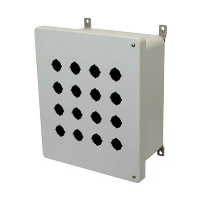 Allied Moulded Products AM1206HP16 12x10x6 Fiberglass Pushbutton Enclosure with 16 Holes, 30.5 mm