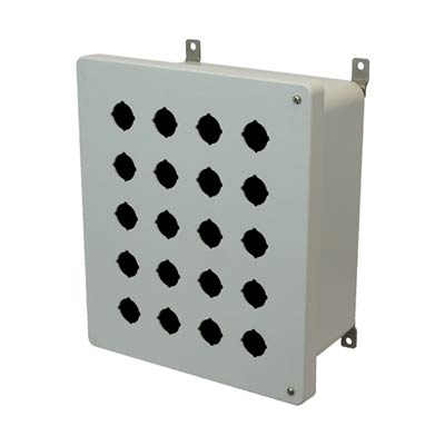 Allied Moulded Products AM1206HP20 12x10x6 Fiberglass Pushbutton Enclosure with 20 Holes, 30.5 mm