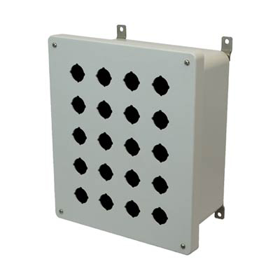 Allied Moulded Products AM1206P20 12x10x6 Fiberglass Pushbutton Enclosure with 20 Holes, 30.5 mm