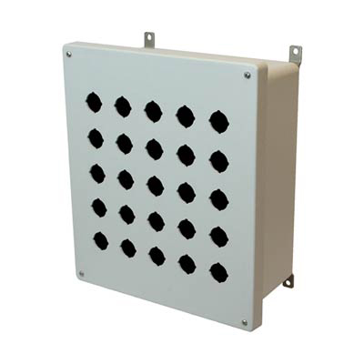 Allied Moulded Products AM1426P25 14x12x6 Fiberglass Pushbutton Enclosure with 25 Holes, 30.5 mm