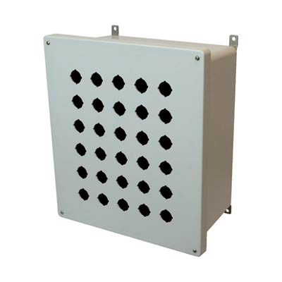 Allied Moulded Products AM1648P30 16x14x8 Fiberglass Pushbutton Enclosure with 30 Holes, 30.5 mm