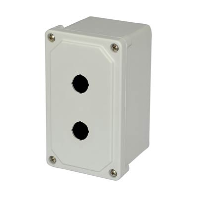 Allied Moulded Products AM2PB22 9x4x4 Fiberglass Pushbutton Enclosure with 2 Holes, 22.5 mm