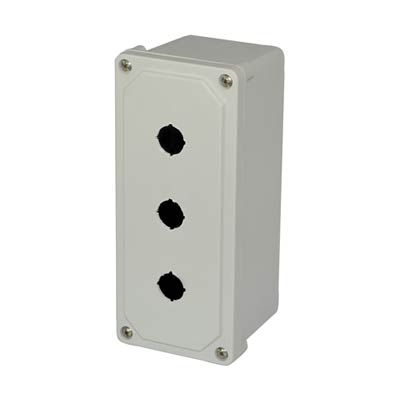 Allied Moulded Products AM3PB22 9x3x3 Fiberglass Pushbutton Enclosure with 3 Holes, 22.5 mm