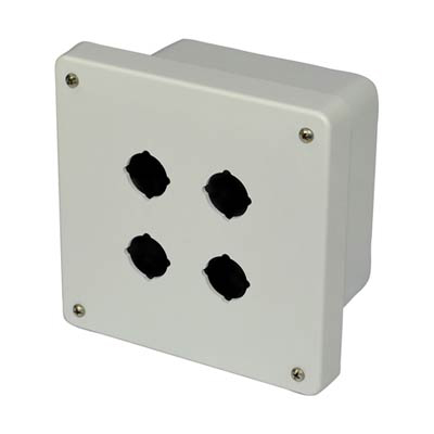 Allied Moulded Products AM664P4 6x6x4 Fiberglass Pushbutton Enclosure with 4 Holes, 30.5 mm