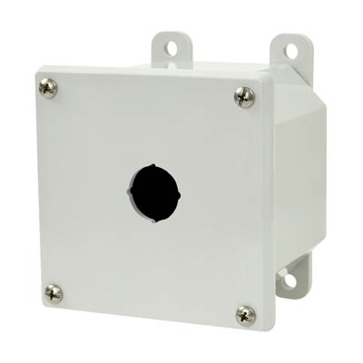 Allied Moulded Products AMP1PB22 4x4x3 Polycarbonate Pushbutton Enclosure with 1 Hole, 22.5 mm