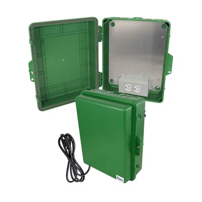 Altelix 14x11x5" Polycarbonate Electrical Enclosure with 120V Power (Green) | NP141105GA1C