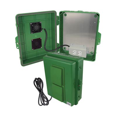 Altelix 14x11x5" Polycarbonate Electrical Enclosure with Cooling Fan & 120V Power (Green) | NP141105GVFA1C
