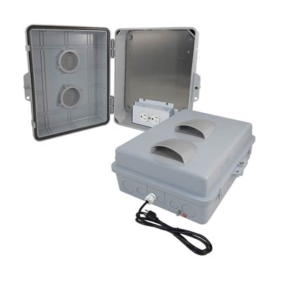 Altelix 14x11x5" Polycarbonate Electrical Enclosure with Vents & 120V Power (Gray) | NP141105VA1C