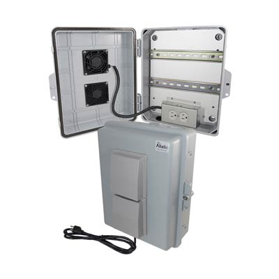 Altelix 14x11x5" Polycarbonate Electrical Enclosure with Vents & 120V Power (Gray) | NP141105VFA1C-DIN