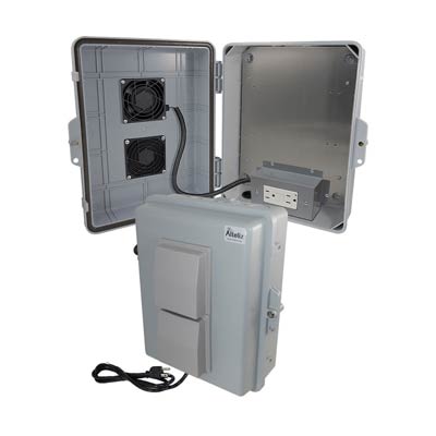 Altelix 14x11x5" Polycarbonate Electrical Enclosure with Cooling Fan & 120V GFCI Power (Gray) | NP141105VFA1C-GFI