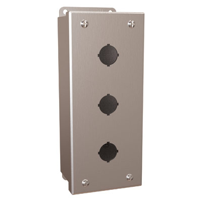 Hammond Manufacturing 1435MS16C 8x3x3" 316 Stainless Steel Pushbutton Enclosure with 3 Holes, 22.5 mm