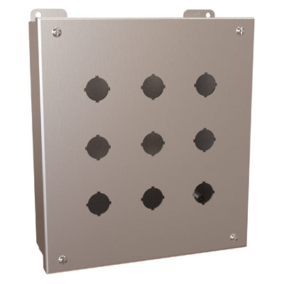 Hammond Manufacturing 1435MS16K 10x9x3" 316 Stainless Steel Pushbutton Enclosure with 9 Holes, 22.5 mm