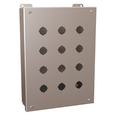 Hammond Manufacturing 1435MSSO 12x9x3" 304 Stainless Steel Push Button Electrical Enclosure with 12 Holes, 22.5 mm