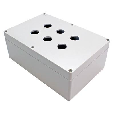 Hammond Manufacturing 1554MPB6A 9x6x4 Polycarbonate Pushbutton Enclosure with 6 Holes, 22 mm