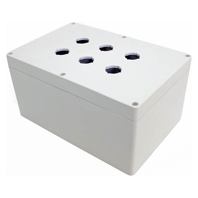 Hammond Manufacturing 1554MPB6B 9x6x5 Polycarbonate Pushbutton Enclosure with 6 Holes, 22 mm