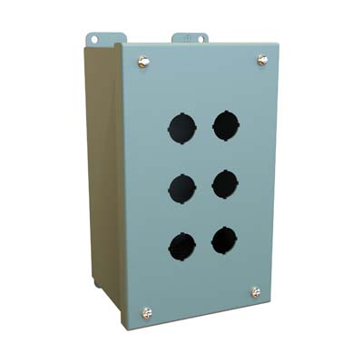 Hammond Manufacturing MPB6 9x5x4 Metal Pushbutton Enclosure with 6 Holes, 22.5 mm