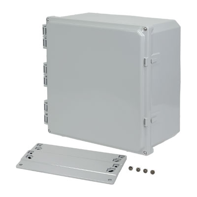 H121206HF - 12x12x6" Polycarbonate Wall Mount Electrical Enclosure with Hinged Cover
