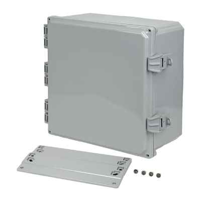H121206HFNL - 12x12x6" Polycarbonate Wall Mount Electrical Enclosure with Hinged Cover