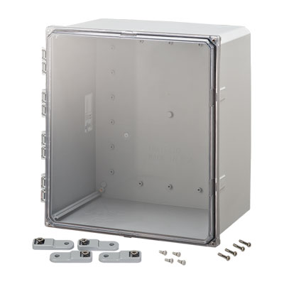 H181608HC - 18x16x8" Polycarbonate Wall Mount Electrical Enclosure with Clear Hinged Cover