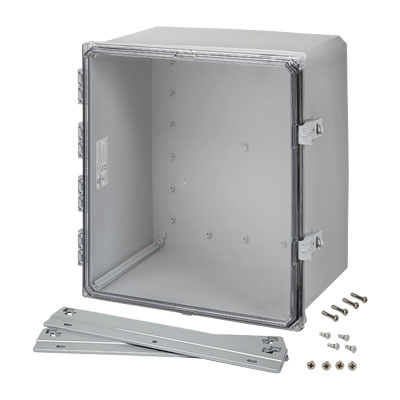 H181608HCFNL - 18x16x8" Polycarbonate Wall Mount Electrical Enclosure with Clear Hinged Cover
