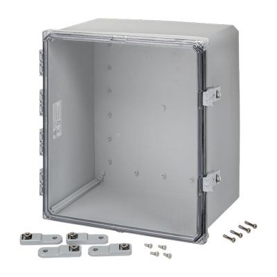 H181608HCNL - 18x16x8" Polycarbonate Wall Mount Electrical Enclosure with Clear Hinged Cover