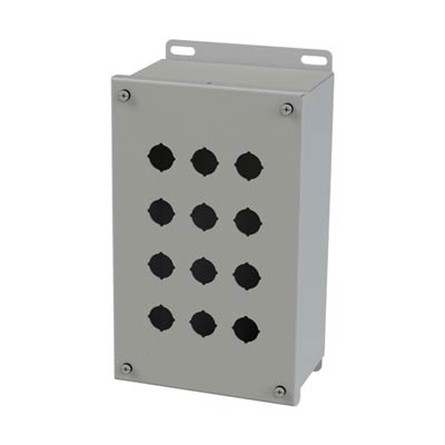 Saginaw Control & Engineering SCE-12PBGX 10x6x4 Metal Pushbutton Enclosure with 12 Holes, 22.5 mm