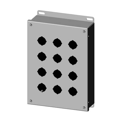 Saginaw Control & Engineering SCE-12PBSS 12x9x3" 304 Stainless Steel Push Button Electrical Enclosure with 12 Holes, 30.5 mm