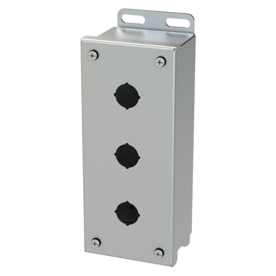 Saginaw Control & Engineering SCE-3PBSSI 8x3x3" 304 Stainless Steel Push Button Electrical Enclosure with 3 Holes, 22.5 mm