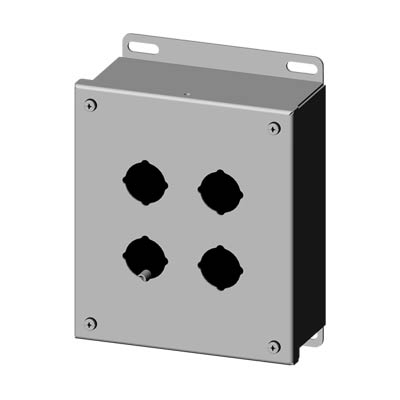 Saginaw Control & Engineering SCE-4SPBSS 7x6x3" 304 Stainless Steel Push Button Electrical Enclosure with 4 Holes, 30.5 mm