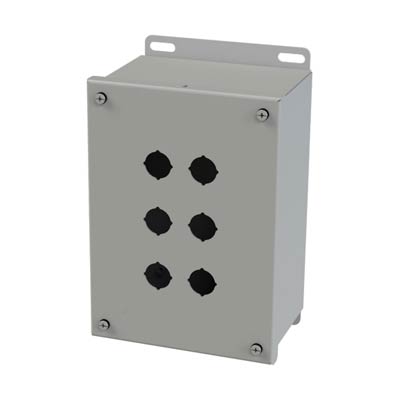 Saginaw Control & Engineering SCE-6PBGX 9x6x4 Metal Pushbutton Enclosure with 6 Holes, 22.5 mm