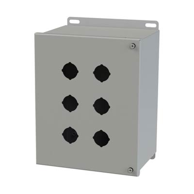Saginaw Control & Engineering SCE-6PBH 10x8x6 Metal Pushbutton Enclosure with 6 Holes, 30.5 mm