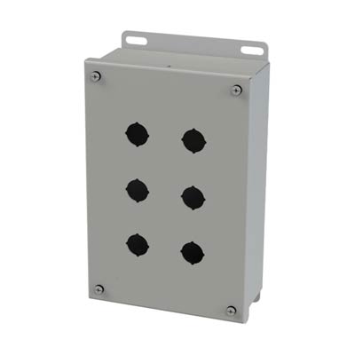 Saginaw Control & Engineering SCE-6PBI 10x6x3 Metal Pushbutton Enclosure with 6 Holes, 22.5 mm