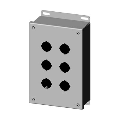 Saginaw Control & Engineering SCE-6PBSS 10x6x3" 304 Stainless Steel Push Button Electrical Enclosure with 6 Holes, 30.5 mm