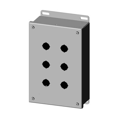 Saginaw Control & Engineering SCE-6PBSSI 10x6x3" 304 Stainless Steel Push Button Electrical Enclosure with 6 Holes, 22.5 mm