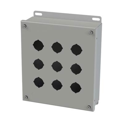 Saginaw Control & Engineering SCE-9PB 10x9x3 Metal Pushbutton Enclosure with 9 Holes, 30.5 mm