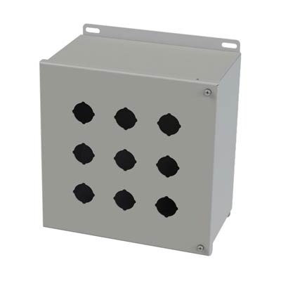 Saginaw Control & Engineering SCE-9PBH 10x10x6 Metal Pushbutton Enclosure with 9 Holes, 30.5 mm