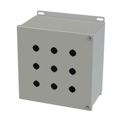 Saginaw Control & Engineering SCE-9PBHI 10x10x6 Metal Pushbutton Enclosure with 9 Holes, 22.5 mm