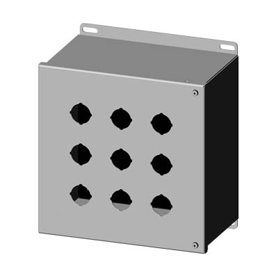 Saginaw Control & Engineering SCE-9PBHSS 10x10x6" 304 Stainless Steel Push Button Electrical Enclosure with 9 Holes, 30.5 mm