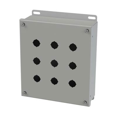 Saginaw Control & Engineering SCE-9PBI 10x9x3 Metal Pushbutton Enclosure with 9 Holes, 22.5 mm