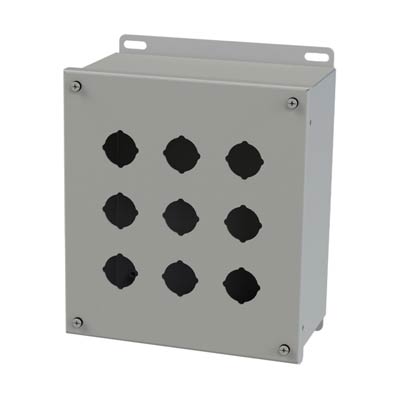 Saginaw Control & Engineering SCE-9PBX 10x9x5 Metal Pushbutton Enclosure with 9 Holes, 30.5 mm