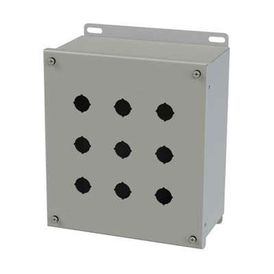 Saginaw Control & Engineering SCE-9PBXI 10x9x5 Metal Pushbutton Enclosure with 9 Holes, 22.5 mm